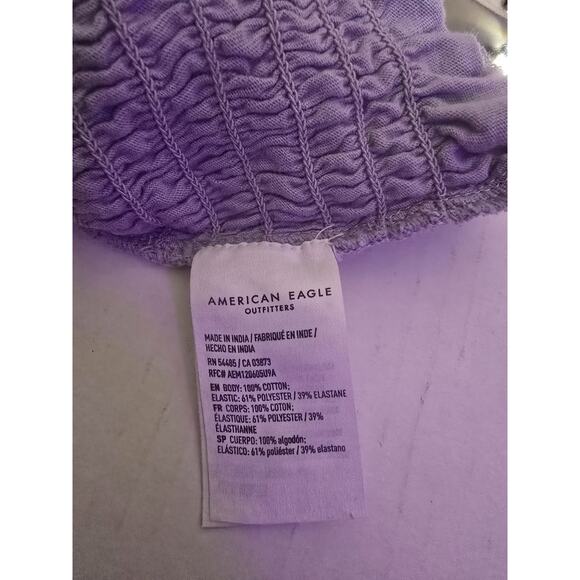 American Eagle Women's Purple Smocked Halter Top Size L Sleeveless Ruffle Hem... - Picture 3 of 4